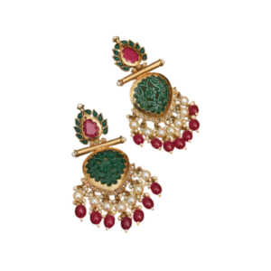 Artificial Gold-Toned Earrings with Ruby-Style Stone