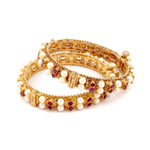 Gold-Toned Bangles with Ruby-Style Stones